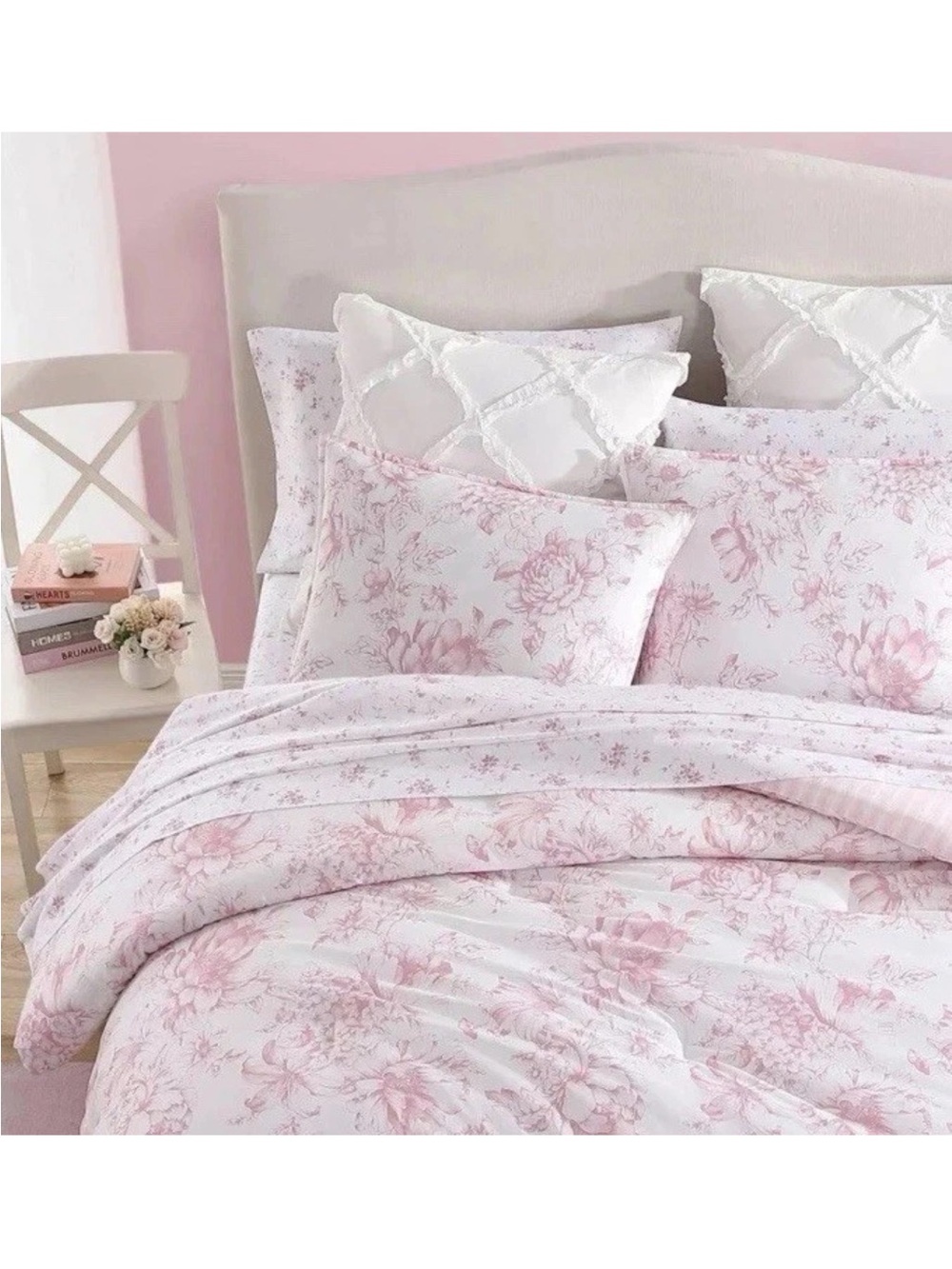 Laura Ashley Delphine Twin XL Pink Floral Reversible Comforter Set 2pc NWT